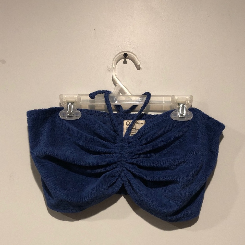 For Days Blue Terrycloth Open Back Crop Top